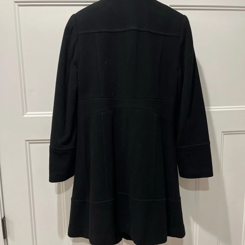 Classic Black Women's Wool Blend Trench Coat - Picture 2 of 5